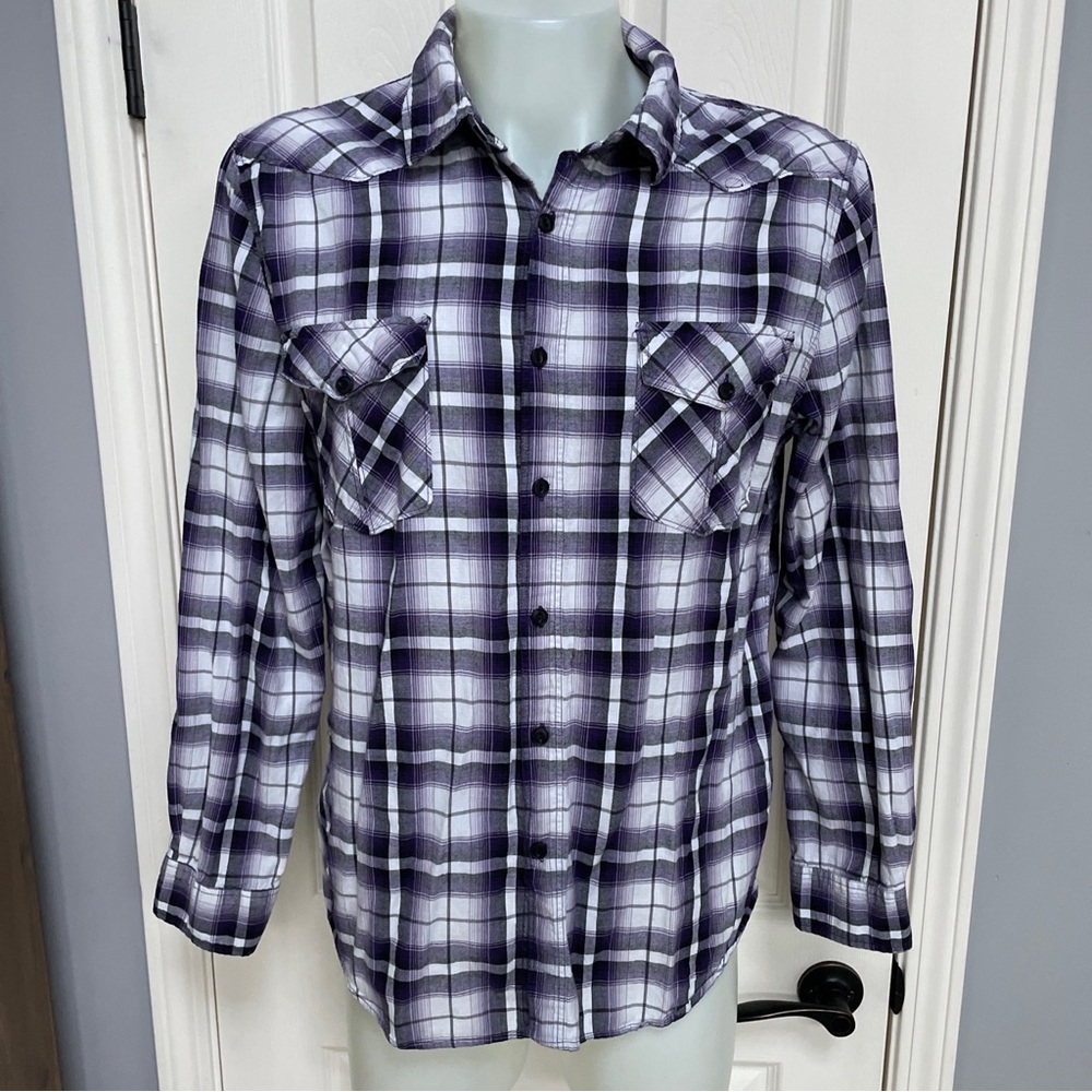 Authentic 44mm Work Wear Men's Button-Up Long Sleeve Plaid West Shirt Purple XL